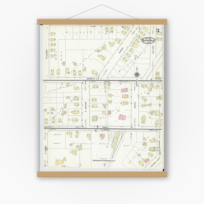 Old map wall art mockup — magnetic wood frame on white wall — Sanborn Fire Insurance Map from Beaver Dam, Dodge County, Wisconsin (1914), Sheet #0003