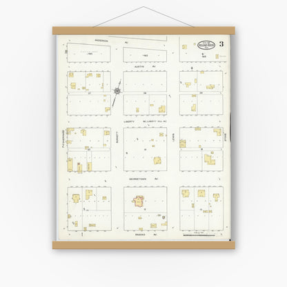 Old map wall art mockup — magnetic wood frame on white wall — Sanborn Fire Insurance Map from Round Rock, Williamson County, Texas (1916), Sheet #0003