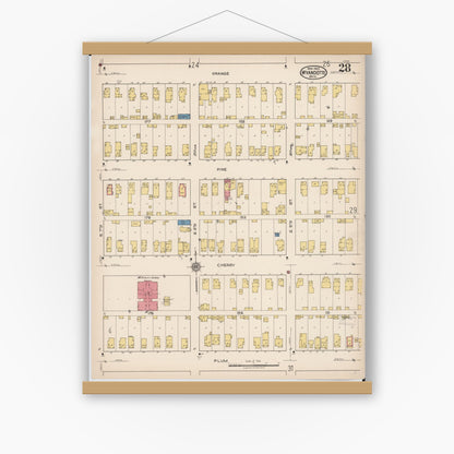 Old map wall art mockup — magnetic wood frame on white wall — Sanborn Fire Insurance Map from Wyandotte, Wayne County, Michigan (1922), Sheet #0028