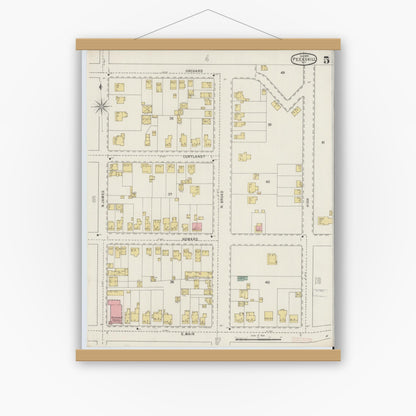 Old map wall art mockup — magnetic wood frame on white wall — Sanborn Fire Insurance Map from Peekskill, Westchester County, New York (1895), Sheet #0005