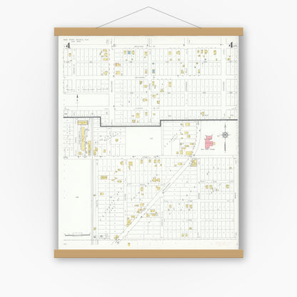 Old map wall art mockup — magnetic wood frame on white wall — Sanborn Fire Insurance Map from New Port Richey, Pasco County, Florida (1933), Sheet #0004