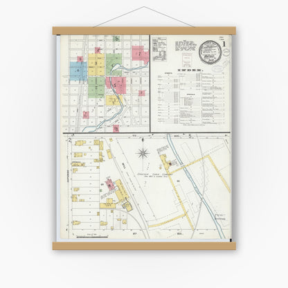 Old map wall art mockup — magnetic wood frame on white wall — Sanborn Fire Insurance Map from Antigo, Langlade County, Wisconsin (1898) - Complete Map Set