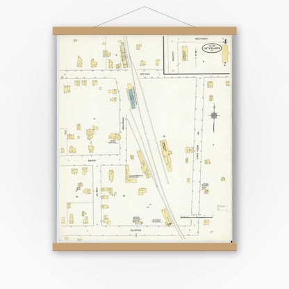 Old map wall art mockup — magnetic wood frame on white wall — Sanborn Fire Insurance Map from Interlaken, Seneca County, New York (1910), Sheet #0004
