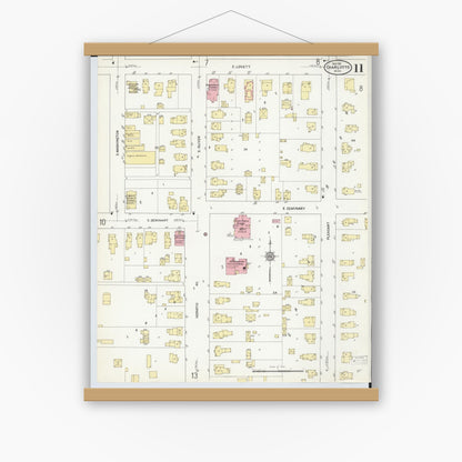 Old map wall art mockup — magnetic wood frame on white wall — Sanborn Fire Insurance Map from Charlotte, Eaton County, Michigan (1911), Sheet #0011
