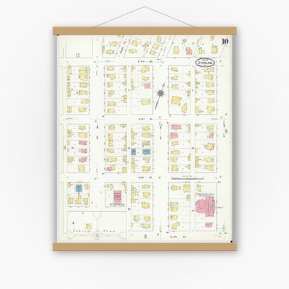 Old map wall art mockup — magnetic wood frame on white wall — Sanborn Fire Insurance Map from Sterling, Whiteside County, Illinois (1910), Sheet #0010
