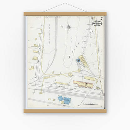 Old map wall art mockup — magnetic wood frame on white wall — Sanborn Fire Insurance Map from Iron Mountain, Dickinson County, Michigan (1891), Sheet #0007