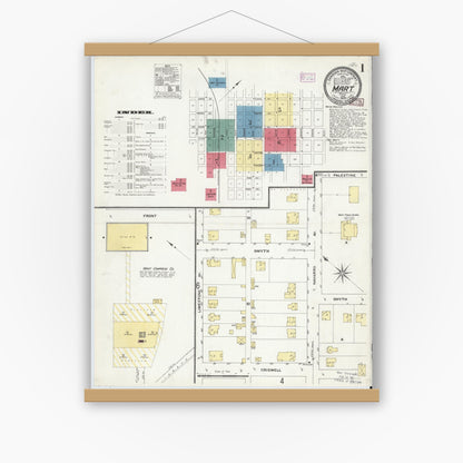 Old map wall art mockup — magnetic wood frame on white wall — Sanborn Fire Insurance Map from Mart, McLennan County, Texas (1909) - Complete Map Set