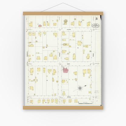 Old map wall art mockup — magnetic wood frame on white wall — Sanborn Fire Insurance Map from Louisburg, Franklin County, North Carolina (1908), Sheet #0003
