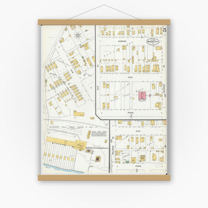 Old map wall art mockup — magnetic wood frame on white wall — Sanborn Fire Insurance Map from Mound City, Pulaski County, Illinois (1900), Sheet #0005