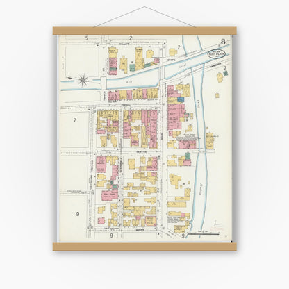 Old map wall art mockup — magnetic wood frame on white wall — Sanborn Fire Insurance Map from Fort Plain, Montgomery County, New York (1906), Sheet #0008