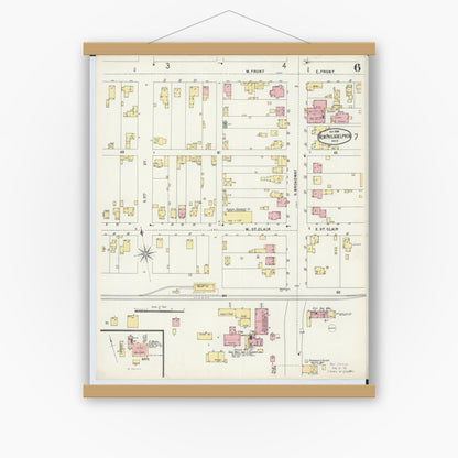 Old map wall art mockup — magnetic wood frame on white wall — Sanborn Fire Insurance Map from New Philadelphia, Tuscarawas County, Ohio (1896), Sheet #0006