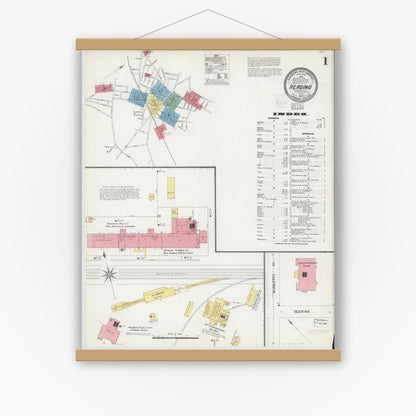 Old map wall art mockup — magnetic wood frame on white wall — Sanborn Fire Insurance Map from Reading, Middlesex County, Massachusetts (1903) - Complete Map Set