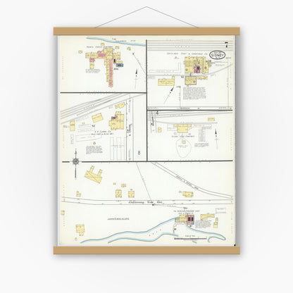Old map wall art mockup — magnetic wood frame on white wall — Sanborn Fire Insurance Map from Sidney, Delaware County, New York (1917), Sheet #0007