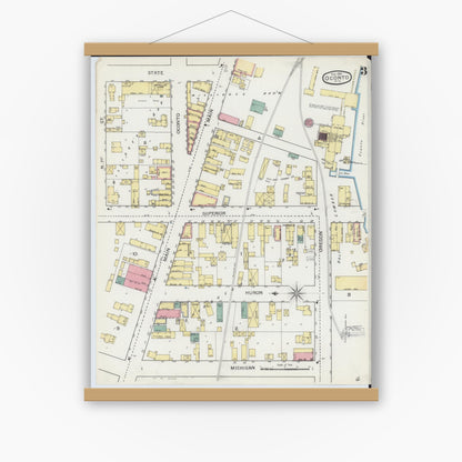 Old map wall art mockup — magnetic wood frame on white wall — Sanborn Fire Insurance Map from Oconto, Oconto County, Wisconsin (1893), Sheet #0003