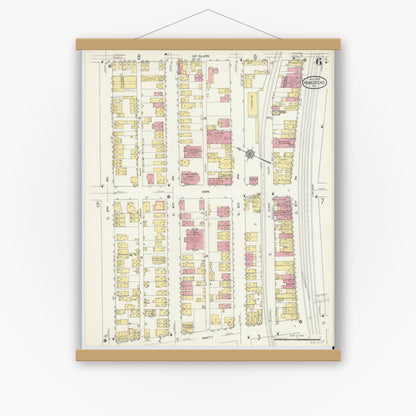 Old map wall art mockup — magnetic wood frame on white wall — Sanborn Fire Insurance Map from Homestead, Allegheny County, Pennsylvania (1913), Sheet #0006