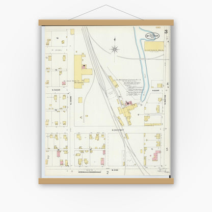 Old map wall art mockup — magnetic wood frame on white wall — Sanborn Fire Insurance Map from Mount Vernon, Knox County, Ohio (1897), Sheet #0003