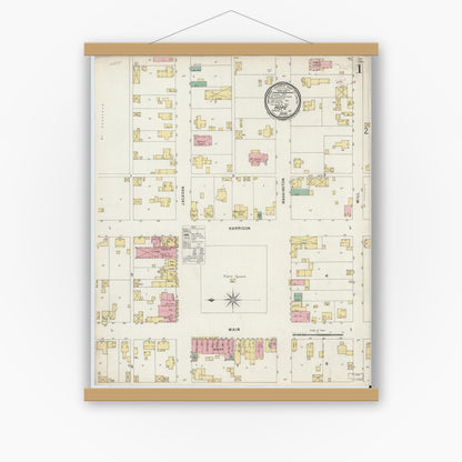 Old map wall art mockup — magnetic wood frame on white wall — Sanborn Fire Insurance Map from Hope, Bartholomew County, Indiana (1896) - Complete Map Set