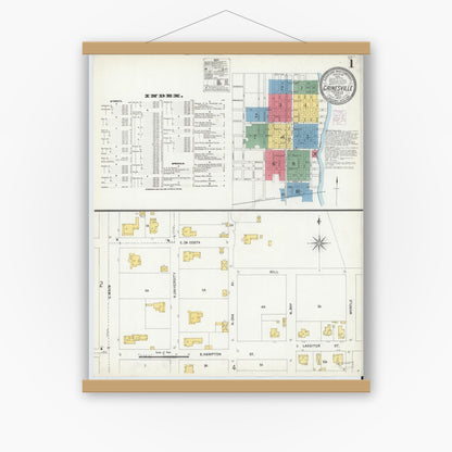 Old map wall art mockup — magnetic wood frame on white wall — Sanborn Fire Insurance Map from Gainesville, Alachua County, Florida (1903) - Complete Map Set
