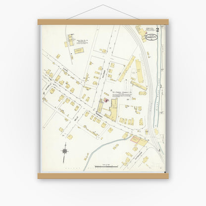 Old map wall art mockup — magnetic wood frame on white wall — Sanborn Fire Insurance Map from Evans City, Butler County, Pennsylvania (1912), Sheet #0002