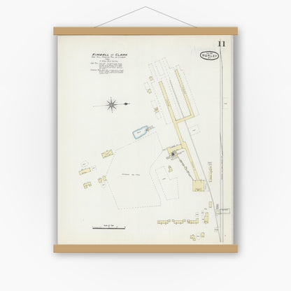 Old map wall art mockup — magnetic wood frame on white wall — Sanborn Fire Insurance Map from Hurley, Iron County, Wisconsin (1891), Sheet #0011
