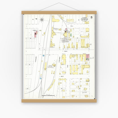 Old map wall art mockup — magnetic wood frame on white wall — Sanborn Fire Insurance Map from Spencer, Clay County, Iowa (1900), Sheet #0003