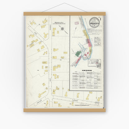 Old map wall art mockup — magnetic wood frame on white wall — Sanborn Fire Insurance Map from Marshfield, Plymouth County, Massachusetts (1916) - Complete Map Set