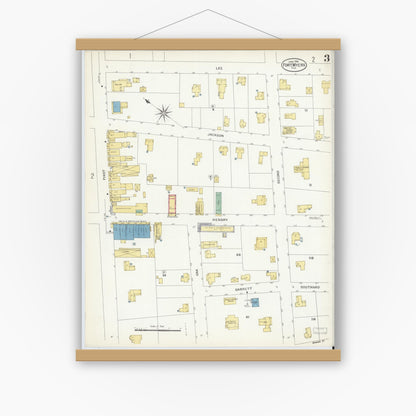 Old map wall art mockup — magnetic wood frame on white wall — Sanborn Fire Insurance Map from Fort Myers, Lee County, Florida (1908), Sheet #0003
