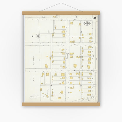 Old map wall art mockup — magnetic wood frame on white wall — Sanborn Fire Insurance Map from Indiana, Indiana County, Pennsylvania (1903), Sheet #0008