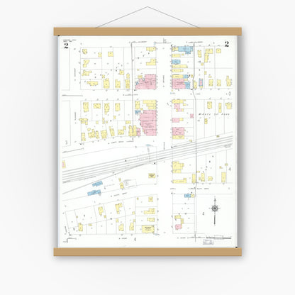 Old map wall art mockup — magnetic wood frame on white wall — Sanborn Fire Insurance Map from Stryker, Williams County, Ohio (1951), Sheet #0002