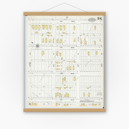 Old map wall art mockup — magnetic wood frame on white wall — Sanborn Fire Insurance Map from Ashland, Ashland County, Wisconsin (1901), Sheet #0024
