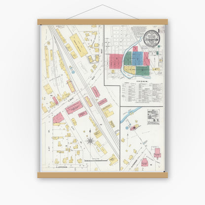 Old map wall art mockup — magnetic wood frame on white wall — Sanborn Fire Insurance Map from Stoughton, Dane County, Wisconsin (1904) - Complete Map Set
