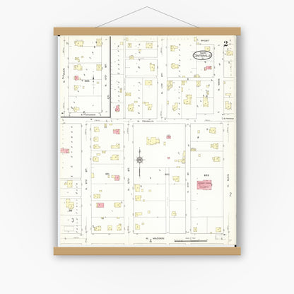 Old map wall art mockup — magnetic wood frame on white wall — Sanborn Fire Insurance Map from Centerville, Appanoose County, Iowa (1913), Sheet #0002