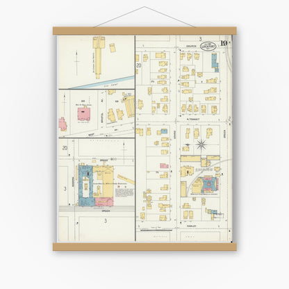 Old map wall art mockup — magnetic wood frame on white wall — Sanborn Fire Insurance Map from Lockport, Niagara County, New York (1903), Sheet #0019