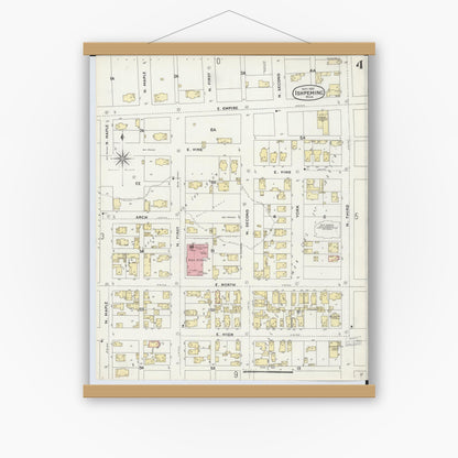 Old map wall art mockup — magnetic wood frame on white wall — Sanborn Fire Insurance Map from Ishpeming, Marquette County, Michigan (1897), Sheet #0004