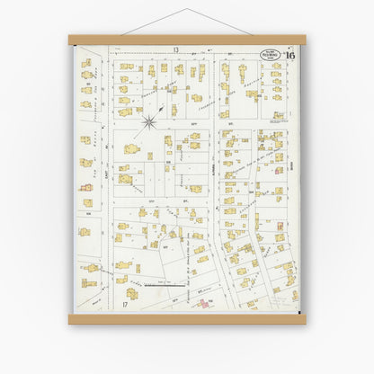 Old map wall art mockup — magnetic wood frame on white wall — Sanborn Fire Insurance Map from Red Wing, Goodhue County, Minnesota (1902), Sheet #0016