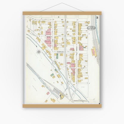Old map wall art mockup — magnetic wood frame on white wall — Sanborn Fire Insurance Map from Duncannon, Perry County, Pennsylvania (1904), Sheet #0003