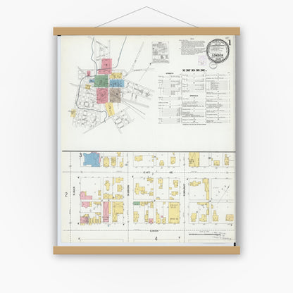 Old map wall art mockup — magnetic wood frame on white wall — Sanborn Fire Insurance Map from London, Madison County, Ohio (1901) - Complete Map Set