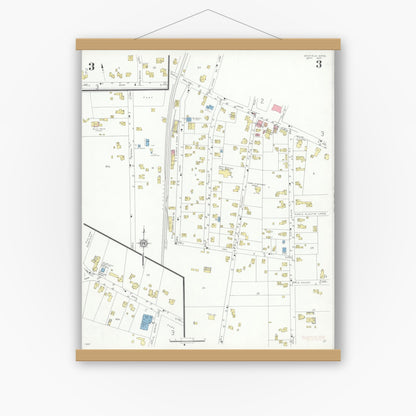 Old map wall art mockup — magnetic wood frame on white wall — Sanborn Fire Insurance Map from Medfield, Norfolk County, Massachusetts (1933), Sheet #0003