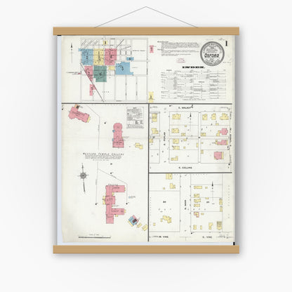 Old map wall art mockup — magnetic wood frame on white wall — Sanborn Fire Insurance Map from Oxford, Butler County, Ohio (1911), Sheet #0001