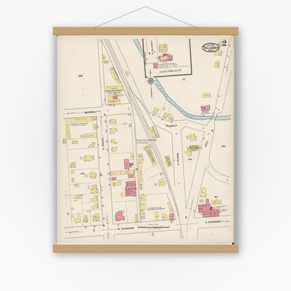 Old map wall art mockup — magnetic wood frame on white wall — Sanborn Fire Insurance Map from Tecumseh, Lenawee County, Michigan (1922), Sheet #0002