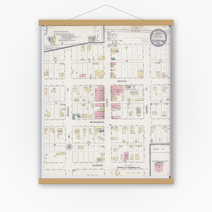 Old map wall art mockup — magnetic wood frame on white wall — Sanborn Fire Insurance Map from Knobnoster, Johnson County, Missouri (1893), Sheet #0001