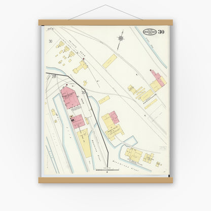 Old map wall art mockup — magnetic wood frame on white wall — Sanborn Fire Insurance Map from Menominee, Menominee County, Michigan (1913), Sheet #0030