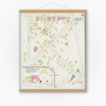 Old map wall art mockup — magnetic wood frame on white wall — Sanborn Fire Insurance Map from Franklin, Norfolk County, Massachusetts (1894), Sheet #0004