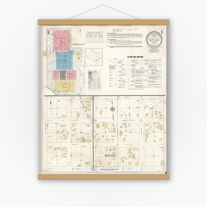Old map wall art mockup — magnetic wood frame on white wall — Sanborn Fire Insurance Map from Refugio, Refugio County, Texas (1942) - Complete Map Set