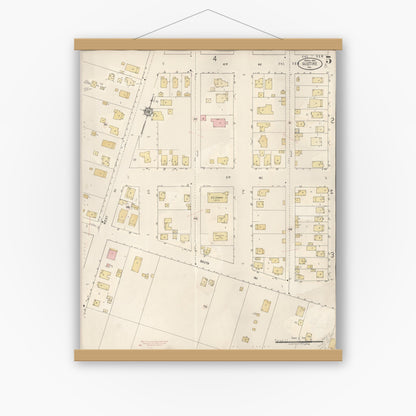 Old map wall art mockup — magnetic wood frame on white wall — Sanborn Fire Insurance Map from Gustine, Merced County, California (1920), Sheet #0005