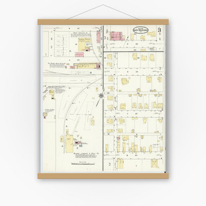 Old map wall art mockup — magnetic wood frame on white wall — Sanborn Fire Insurance Map from North Wilkesboro, Wilkes County, North Carolina (1910), Sheet #0003