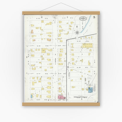 Old map wall art mockup — magnetic wood frame on white wall — Sanborn Fire Insurance Map from Faribault, Rice County, Minnesota (1909), Sheet #0005