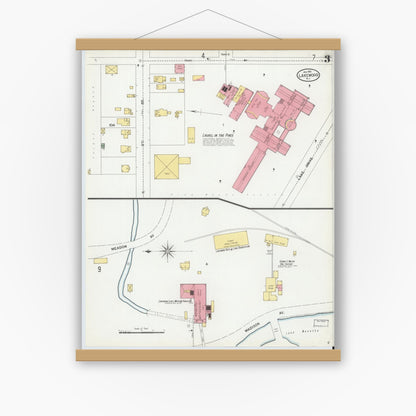 Old map wall art mockup — magnetic wood frame on white wall — Sanborn Fire Insurance Map from Lakewood, Ocean County, New Jersey (1901), Sheet #0003