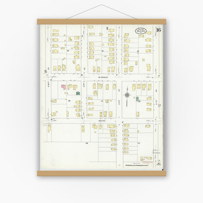 Old map wall art mockup — magnetic wood frame on white wall — Sanborn Fire Insurance Map from Olean, Cattaraugus County, New York (1909), Sheet #0016