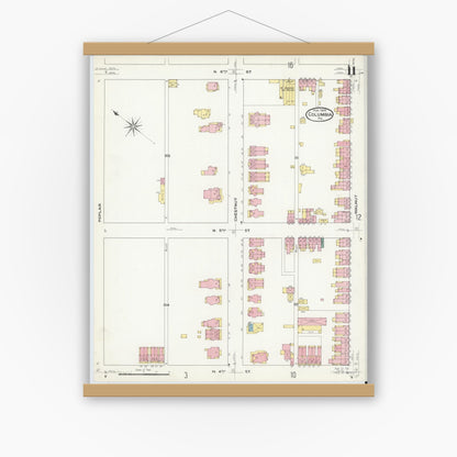Old map wall art mockup — magnetic wood frame on white wall — Sanborn Fire Insurance Map from Columbia, Lancaster County, Pennsylvania (1909), Sheet #0011